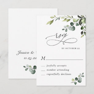 Elegant Eucalyptus Watercolor Floral Wedding RSVP Card