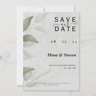 Elegant Eucalyptus watercolor floral wedding Save The Date