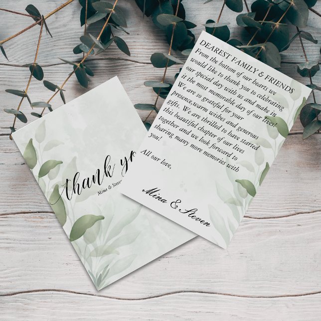 Elegant Eucalyptus watercolor floral wedding  Thank You Card (Creator Uploaded)