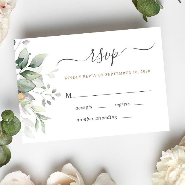 Elegant Eucalyptus Watercolor Greenery Wedding RSVP Card (Creator Uploaded)