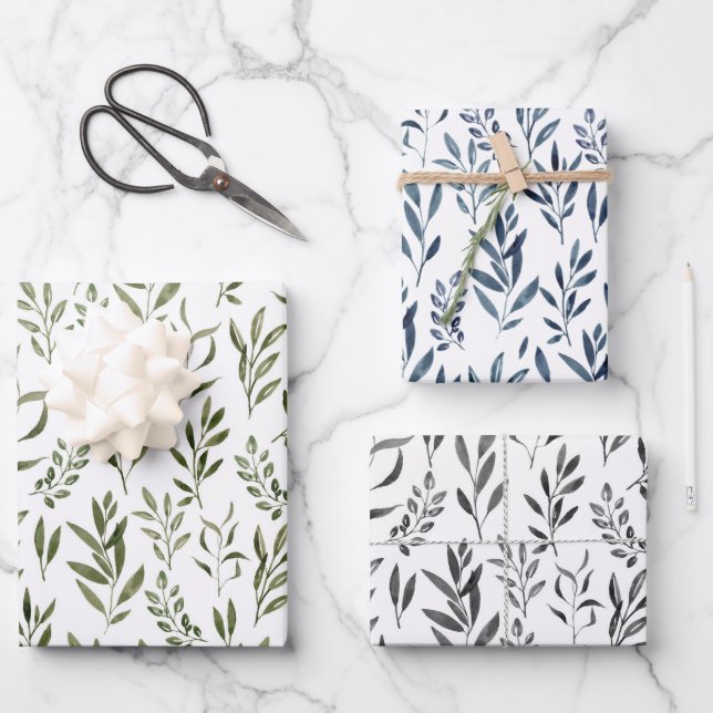 Elegant Eucalyptus Watercolor Leaves  Wrapping Paper Sheet (Front)