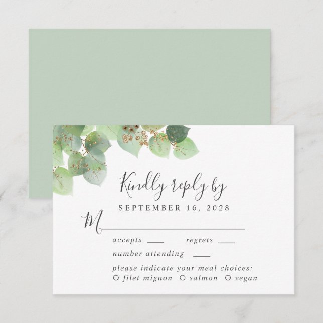 Elegant Eucalyptus Watercolor Meal Choice Wedding RSVP Card (Front/Back)