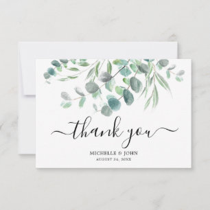 Elegant Eucalyptus Watercolor Name Wedding Thank You Card