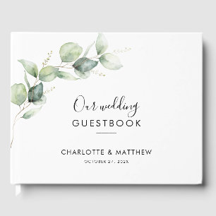 Elegant Eucalyptus Watercolor Script Wedding Guest Book