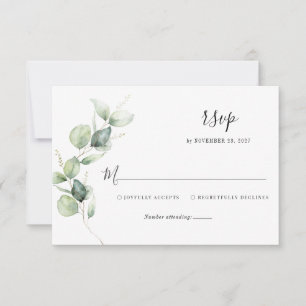 Elegant Eucalyptus Watercolor Script Wedding RSVP Card