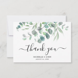 Elegant Eucalyptus Watercolor Script Wedding Thank You Card