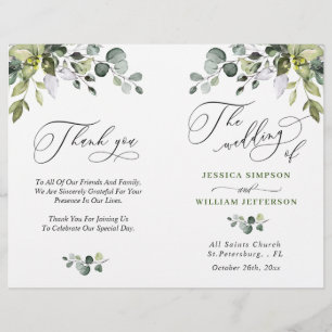 Elegant Eucalyptus Watercolor Wedding Program