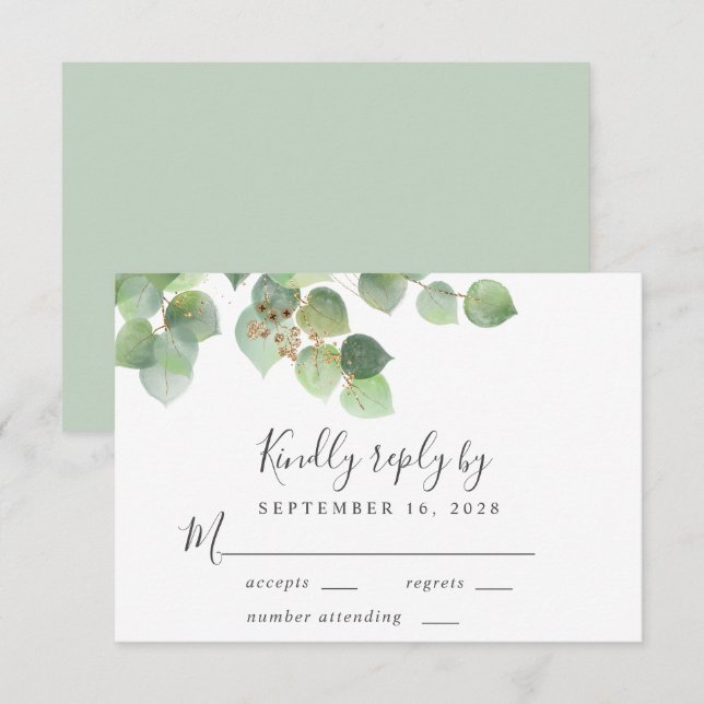 Elegant Eucalyptus Watercolor Wedding RSVP Card (Front/Back)