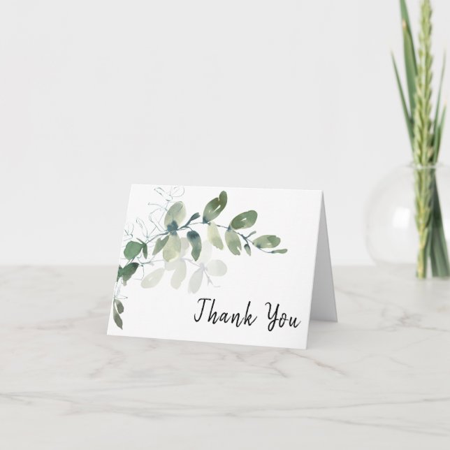 Elegant Eucalyptus Watercolor Wedding Thank You Card (Front)