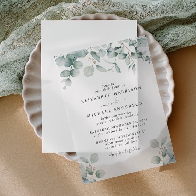 Elegant Eucalyptus Watercolor Wedding Vellum Invitations (Elevate your wedding invitations with the timeless beauty of vellum overlays)