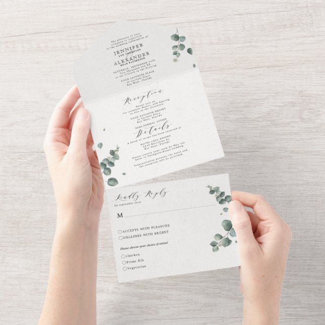 Elegant Eucalyptus Wedding All In One Invitation (Tearaway)