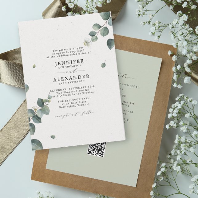 Elegant Eucalyptus Wedding All in One RSVP QR Code Invitation (Creator Uploaded)