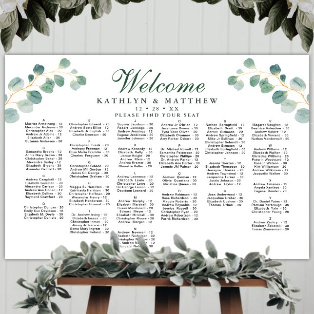 Elegant Eucalyptus Wedding Alphabetical Seating Poster (Creator Uploaded)