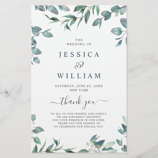 Elegant Eucalyptus Wedding Ceremony Program (Front)