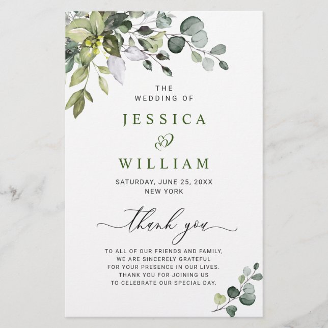 Elegant Eucalyptus Wedding Ceremony Program (Front)