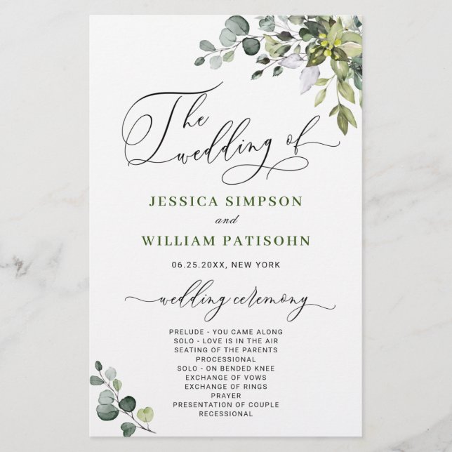 Elegant Eucalyptus Wedding Ceremony Program (Front)