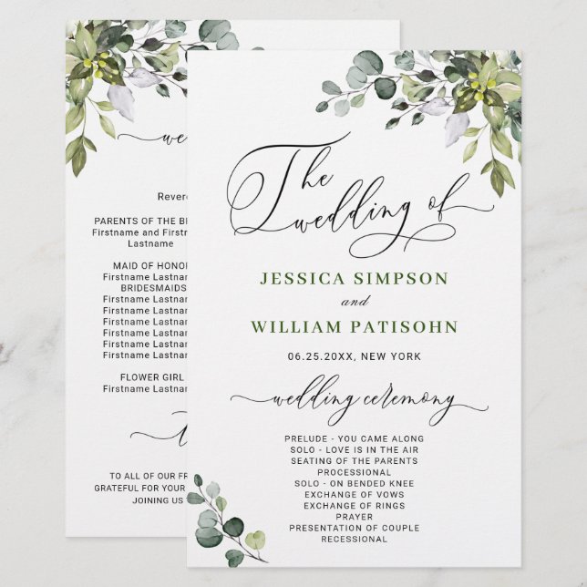 Elegant Eucalyptus Wedding Ceremony Program (Front/Back)