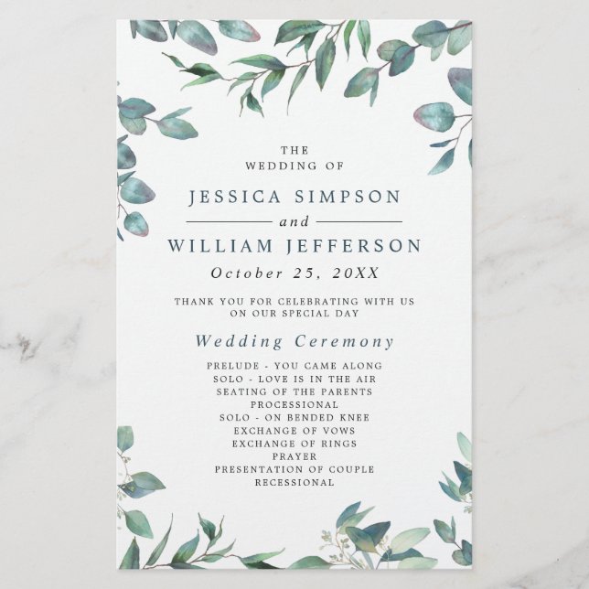 Elegant Eucalyptus Wedding Ceremony Program (Front)