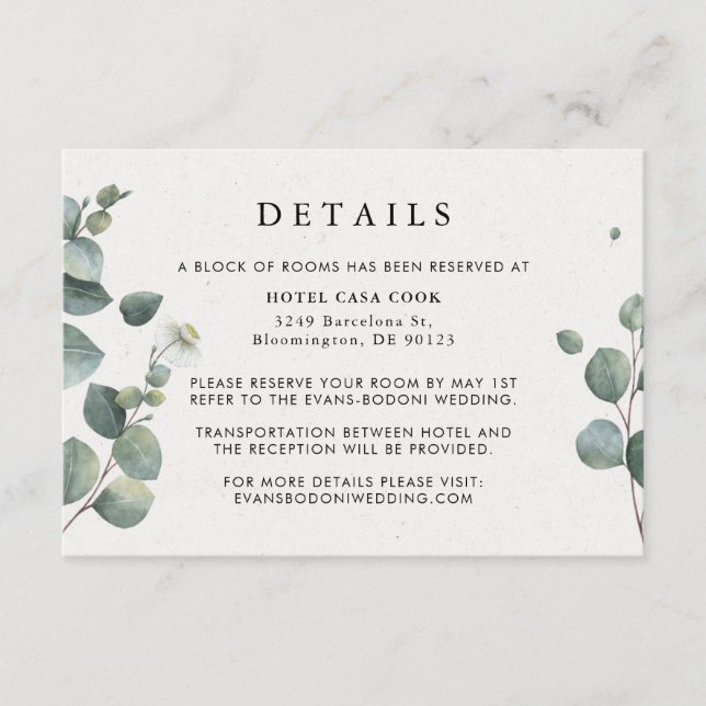 Elegant Eucalyptus Wedding Details Card (Front)