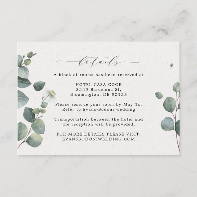 Elegant Eucalyptus Wedding Details Card (Front)