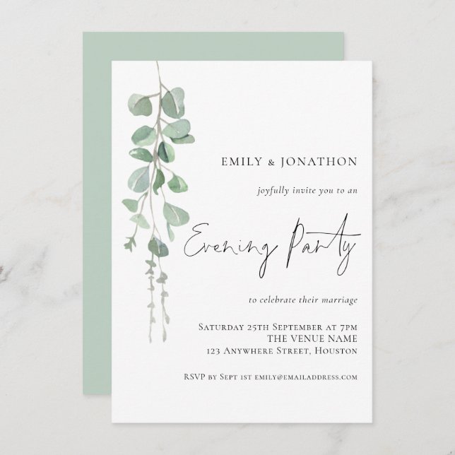 Elegant Eucalyptus Wedding Evening Party Invitation (Front/Back)