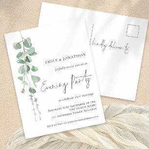 Elegant Eucalyptus Wedding Evening Party Invite Postcard