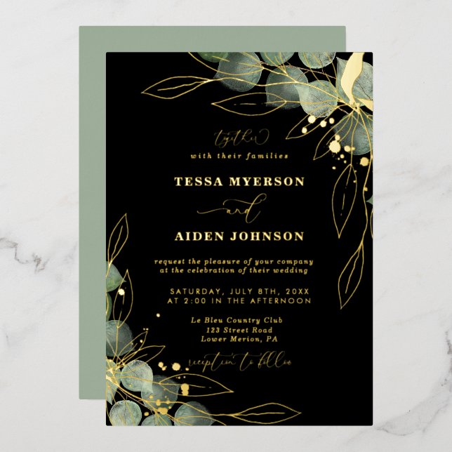 Elegant Eucalyptus Wedding Gold Foil Invitation (Front/Back)