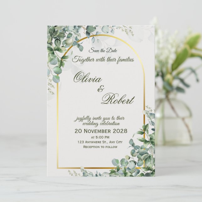 Elegant Eucalyptus Wedding Invitation (Standing Front)