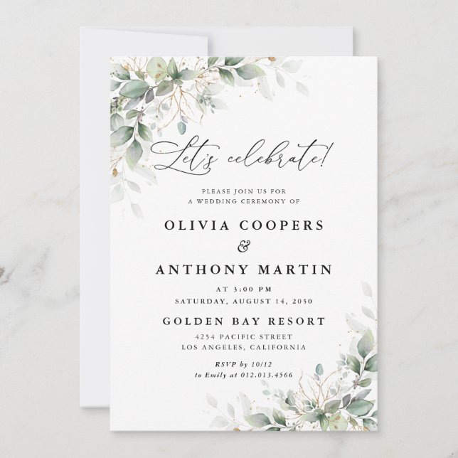  Elegant Eucalyptus Wedding Invitation (Front)