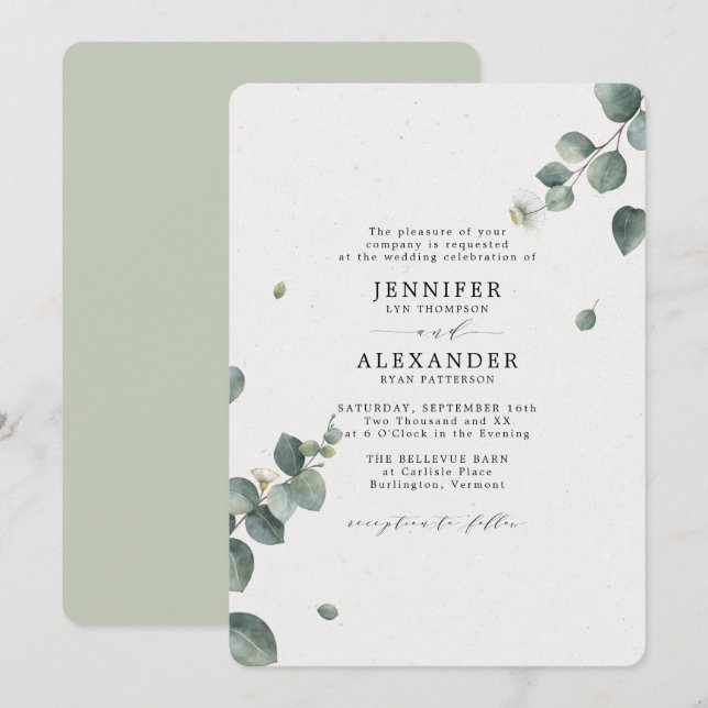 Elegant Eucalyptus Wedding Invitation (Front/Back)