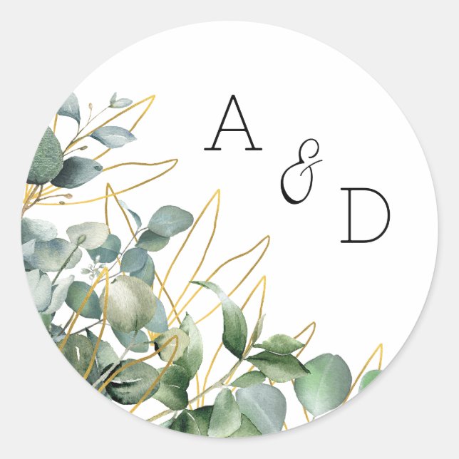 Elegant Eucalyptus Wedding Invitation Sticker (Front)