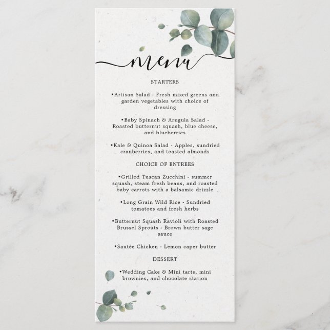 Elegant Eucalyptus Wedding Menu (Front)