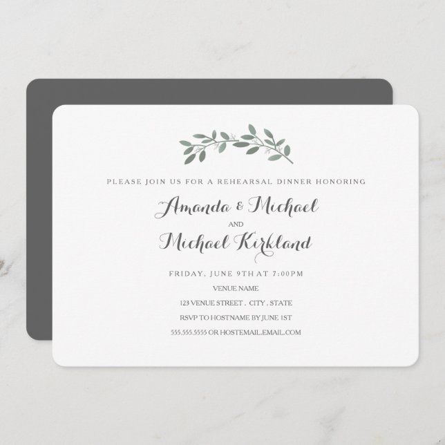 Elegant Eucalyptus Wedding Rehearsal Dinner Invitation (Front/Back)