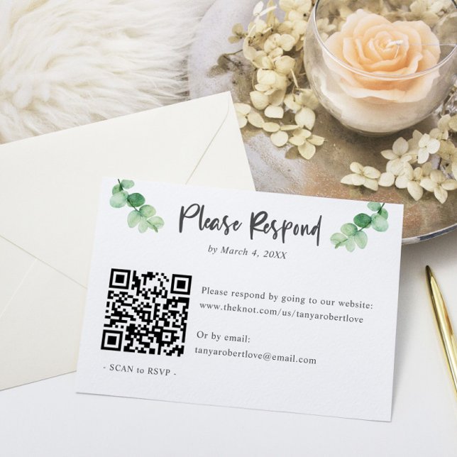 Elegant Eucalyptus wedding RSVP QR Code Online Card (Creator Uploaded)