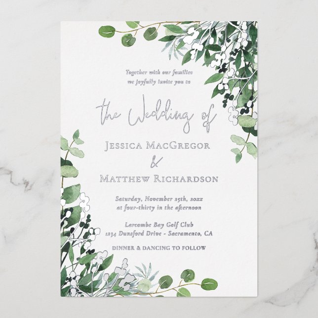 Elegant Eucalyptus Wedding Silver (Front)