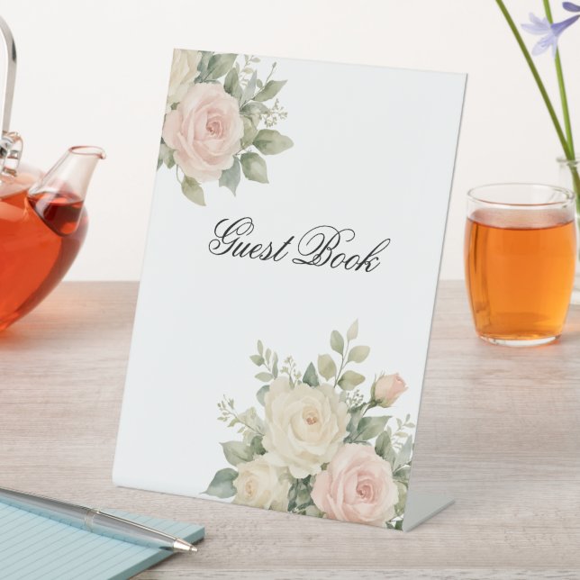 Elegant Eucalyptus Wedding Tabletop Sign (In SItu)