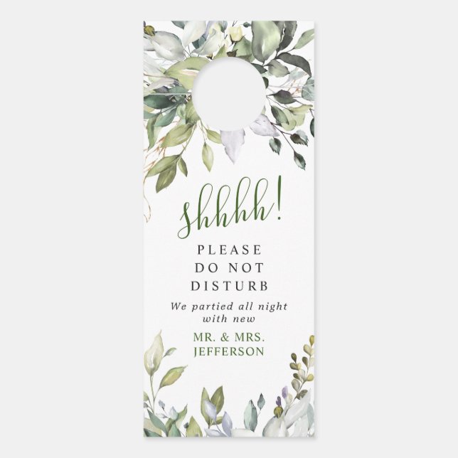 Elegant Eucalyptus Wedding Welcome Do Not Disturb Door Hanger (Front)