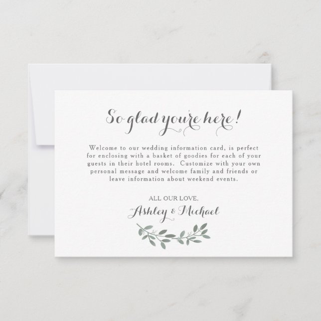 Elegant Eucalyptus Wedding Welcome Hotel Card (Front)