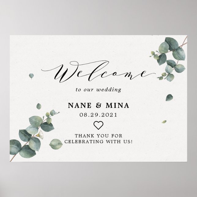 Elegant Eucalyptus Welcome Wedding Sign (Front)