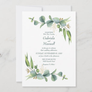 Elegant Eucalyptus White and Greenery Wedding Invitation