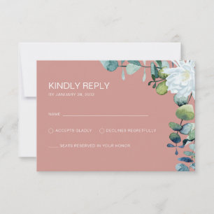 Elegant eucalyptus  white flowers chic wedding RSVP card