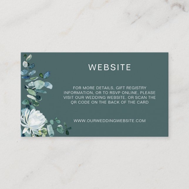 Elegant eucalyptus & white flowers QR Code website Enclosure Card (Front)