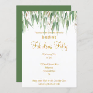 ELEGANT EUCALYPTUS WHITE GOLD CUSTOM INVITATION