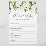 Elegant Eucalyptus White Rose Wishes & Advice Card<br><div class="desc">Watercolor Eucalyptus Wishes & Advice Card.
Personalise with the bride to be's name and date of shower. 
For further customisation,  please click the "customise further" link. If you need help,  contact me please.</div>