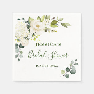 Elegant Eucalyptus White Roses Bridal Shower Napkin