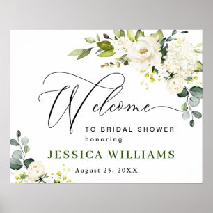 Elegant Eucalyptus White Roses BRIDAL SHOWER Sign