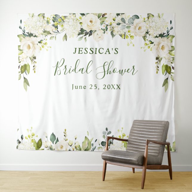 Elegant Eucalyptus White Roses Bridal Shower  Tape Tapestry (In Situ (Horizontal))