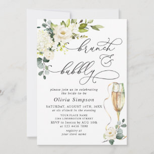 Elegant Eucalyptus White Roses Brunch & Bubbly Invitation