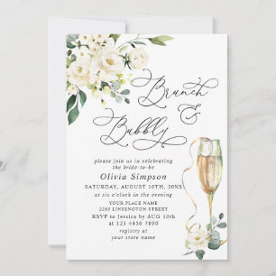 Elegant Eucalyptus White Roses Brunch & Bubbly Invitation
