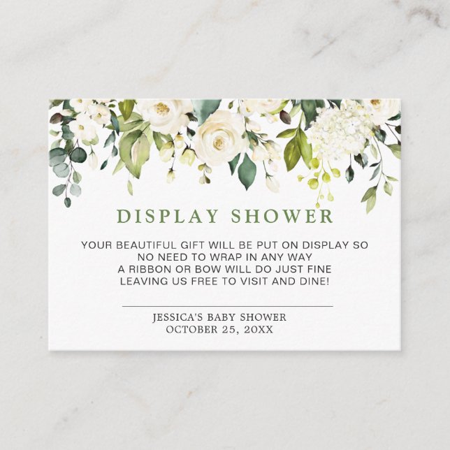 Elegant Eucalyptus White Roses Display Shower Enclosure Card (Front)